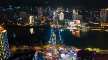 Gece aydınlatma Sanya cityscape Rating sokak hava panorama 4k timelapse Çin