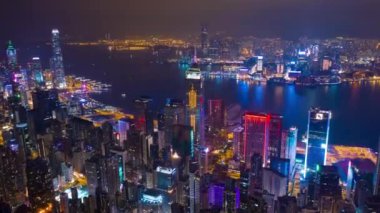 Gece Peakscape gece Hong Kong Tower Bay Panorama 4k zaman atlamalı Çin