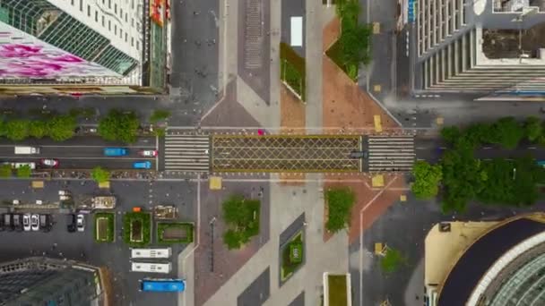 Dag Tid Belysning Shenzhen Downtown Trafik Gatan Crossroad Ovanifrån Kina — Stockvideo