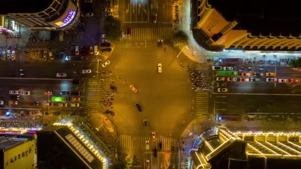 Iluminação Noturna Sanya Cityscape Tráfego Rua Panorama Aéreo Timelapse China — Vídeo de Stock