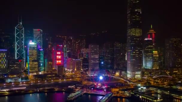 Nacht Strekt Nacht Hong Kong Toren Baai Panorama Tijd Lapse — Stockvideo