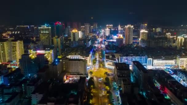Iluminação Noturna Sanya Cityscape Tráfego Rua Panorama Aéreo Timelapse China — Vídeo de Stock