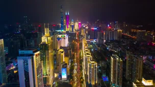 Iluminação Noturna Shenzhen Baixa Tráfego Rua Encruzilhada Vista Superior Timelapse — Vídeo de Stock