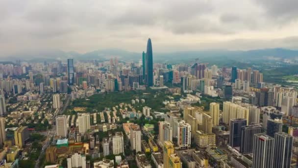 Gün Saat Aydınlatma Shenzhen Şehir Merkezinde Trafik Sokak Kavşak Üstten — Stok video
