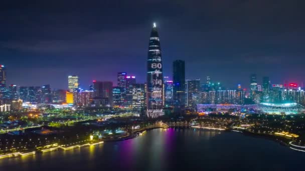 Iluminação Noturna Shenzhen Baixa Tráfego Rua Encruzilhada Vista Superior China — Vídeo de Stock