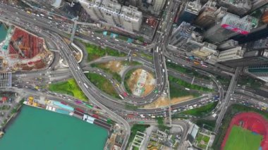 Gün zaman Cityscape Downtown hava Panorama 4k Hong Kong