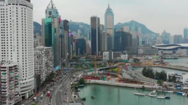 Gün zaman Cityscape Downtown hava Panorama 4k Hong Kong