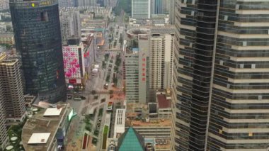 Gün saat aydınlatma shenzhen şehir merkezinde trafik sokak Kavşak üstten görünüm 4k Çin