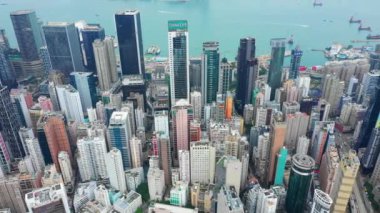 Gün zaman Cityscape Downtown hava Panorama 4k Hong Kong