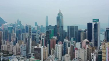 Gün zaman Cityscape Downtown hava Panorama 4k Hong Kong