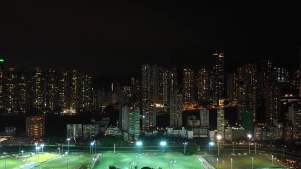 Noční Osvětlené Panorama Centra Letecké Panorama Hong Kong — Stock video