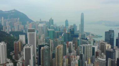 Gün zaman Cityscape Downtown hava Panorama 4k Hong Kong