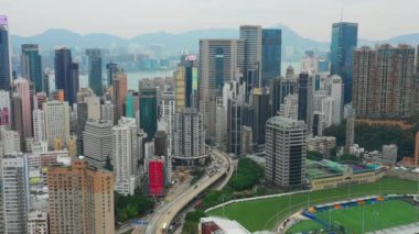 Gün zaman Cityscape Downtown hava Panorama 4k Hong Kong