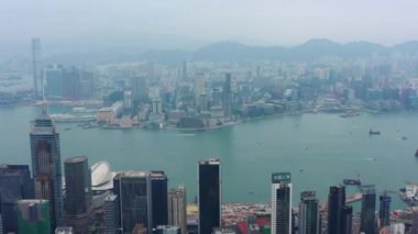Gün zaman Cityscape Downtown hava Panorama 4k Hong Kong