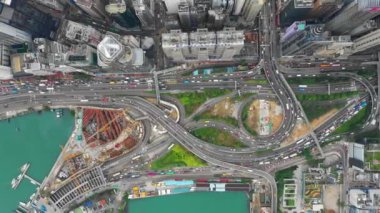 Gün zaman Bay trafik yol kavşağı hava 4k Hong Kong