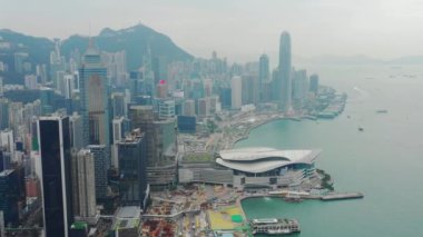 Gün zaman Cityscape Downtown hava Panorama 4k Hong Kong