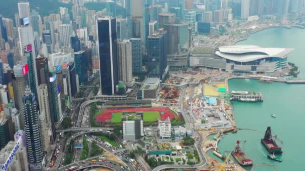 Dzień Czas Gród Centrum Lotnicze Panorama Hong Kong — Wideo stockowe