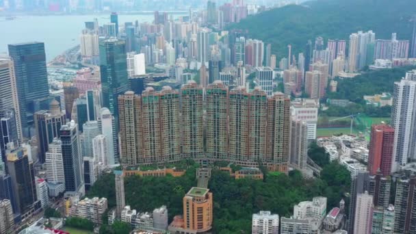 Dia Tempo Cityscape Downtown Panorama Aéreo Hong Kong — Vídeo de Stock