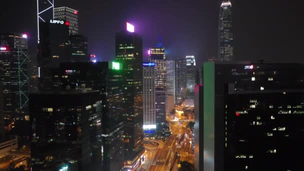 Gece Işıklı Cityscape Downtown Hava Panorama Hong Kong — Stok video