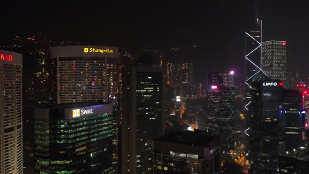 Paesaggio Urbano Illuminato Notte Downtown Aerial Panorama Hong Kong — Video Stock