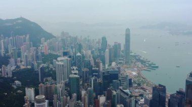 Gün zaman Cityscape Downtown hava Panorama 4k Hong Kong