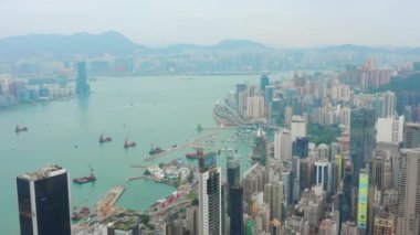 Gün zaman Cityscape Downtown hava Panorama 4k Hong Kong