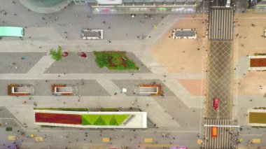 Gün saat aydınlatma shenzhen şehir merkezinde trafik sokak Kavşak üstten görünüm 4k Çin