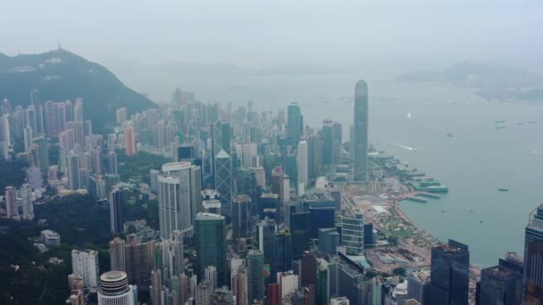 Dag Tijd Cityscape Centrum Luchtfoto Panorama Hongkong — Stockvideo