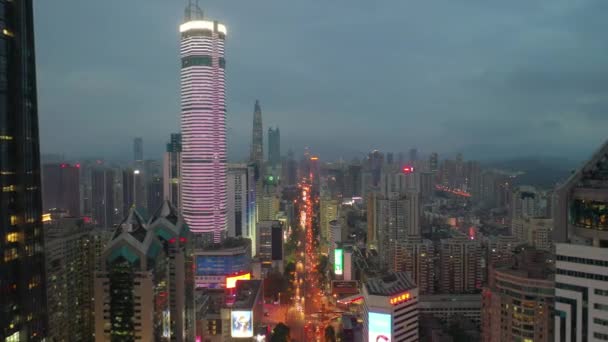 Ночное Время Shenzhen Центре Города Дорожного Движения Перекрестка Вид Сверху — стоковое видео