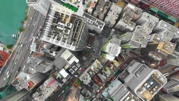 Dia Tempo Cityscape Downtown Panorama Aéreo Hong Kong — Vídeo de Stock