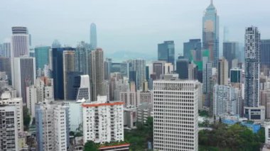 Gün zaman Cityscape Downtown hava Panorama 4k Hong Kong