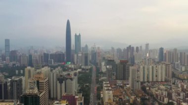 Gün zaman cityscape downtown üstten görünüm 4k Çin