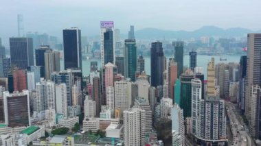 Gün zaman Cityscape Downtown hava Panorama 4k Hong Kong