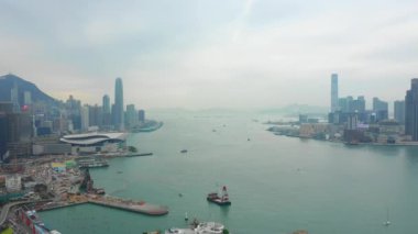 Gün zaman Cityscape Downtown hava Panorama 4k Hong Kong