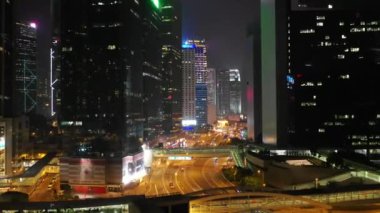 Gece zaman Bay trafik yol kavşağı hava 4k Hong Kong