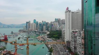 Gün zaman Bay trafik yol kavşağı hava 4k Hong Kong