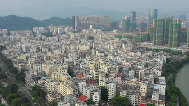 Solnedgång Tiden Berömda Sanya Bay Stadsbilden Antenn Panorama Kina — Stockvideo