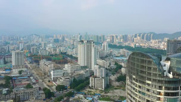 Čas Západu Slunce Slavné Sanya Bay Panoráma Letecké Panorama Čína — Stock video