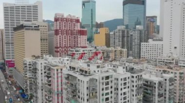 Gün zaman Cityscape Downtown hava Panorama 4k Hong Kong