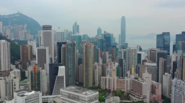 Gün zaman Cityscape Downtown hava Panorama 4k Hong Kong