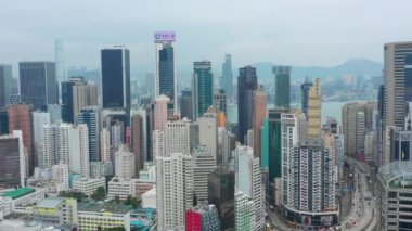 Gün zaman Cityscape Downtown hava Panorama 4k Hong Kong
