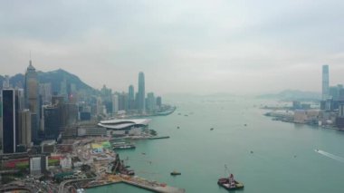 Gün zaman Cityscape Downtown hava Panorama 4k Hong Kong