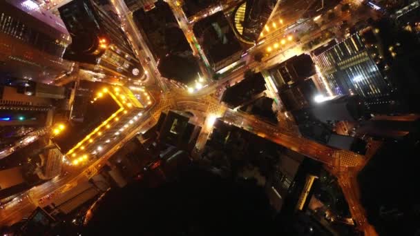 Tiempo Nocturno Bay Traffic Road Junction Aerial Hong Kong — Vídeo de stock