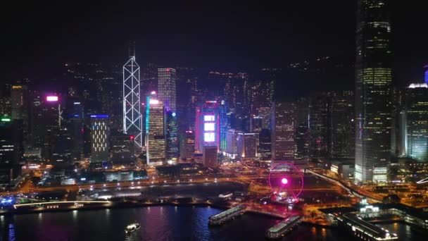 Nacht Tijd Cityscape Centrum Luchtfoto Panorama Hongkong — Stockvideo