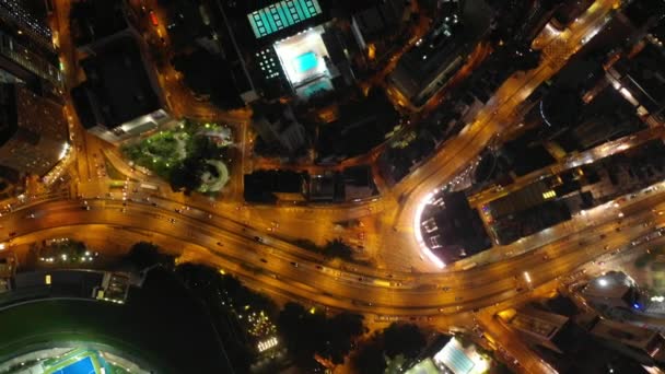 Hora Noturna Bay Traffic Road Junction Aerial Hong Kong — Vídeo de Stock