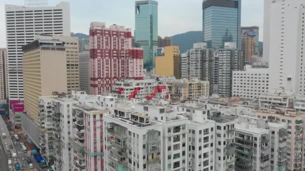 Gün Zaman Cityscape Downtown Hava Panorama Hong Kong — Stok video