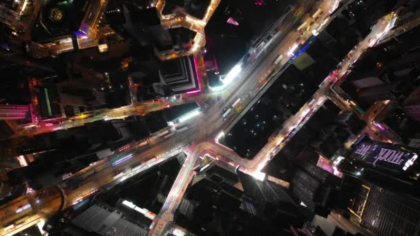 Nacht Tijd Bay Verkeer Road Junction Luchtfoto Hongkong — Stockvideo