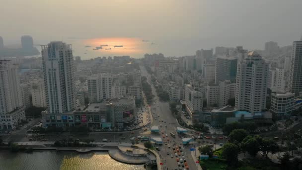 Jour Sanya Paysage Urbain Circulation Rue Panorama Aérien Chine — Video