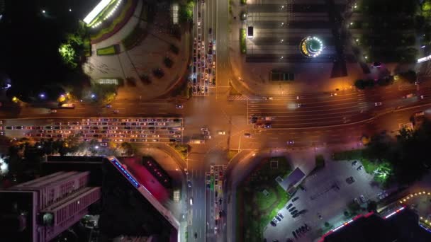 Iluminación Nocturna Shenzhen Tráfico Céntrico Calle Cruce Vista Superior China — Vídeos de Stock