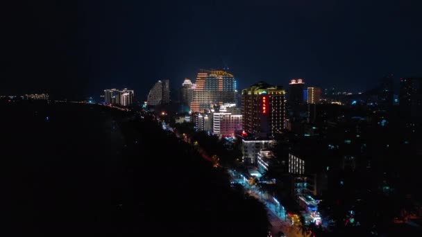 Éclairage Nocturne Sanya Paysage Urbain Circulation Rue Panorama Aérien Chine — Video